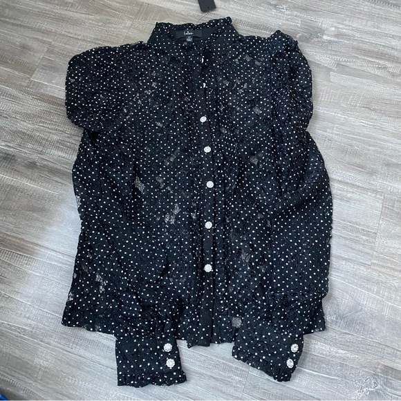 Lulu’s Sheer Black Polka Dot Blouse - Picture 1 of 8